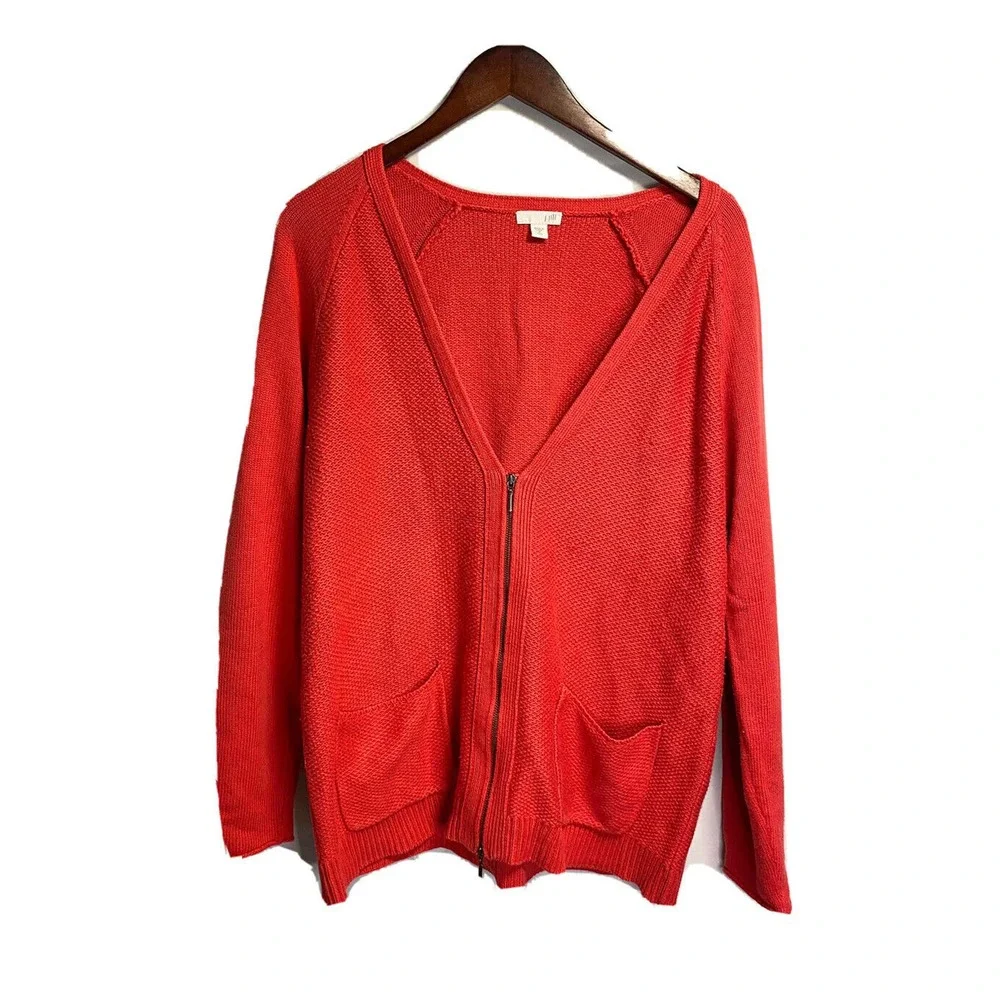J. Jill Womens 1/2 Zip V-neck Cardigan Jacket Cotton Blend Red Size Medium Tall